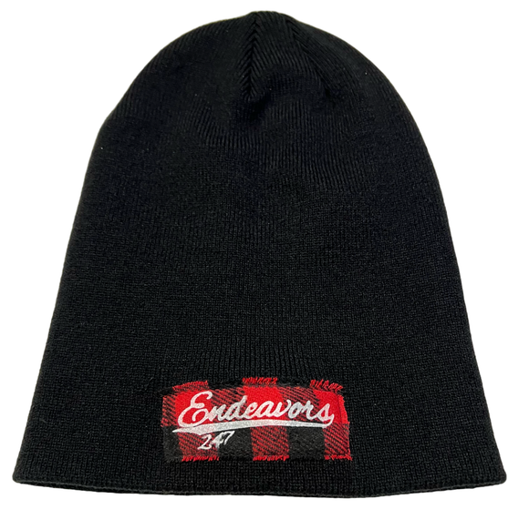 Black Semi Slouch Soft Knit Beanie w. Buffalo Plaid Sewn In Hem - OwnTheAvenue